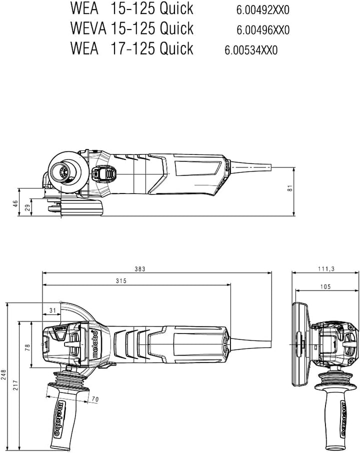 Metabo Winkelschleifer WEVA 15-125 Quick (600496000) Karton; mit Drehzahlregelung, Schnellspannnmutt