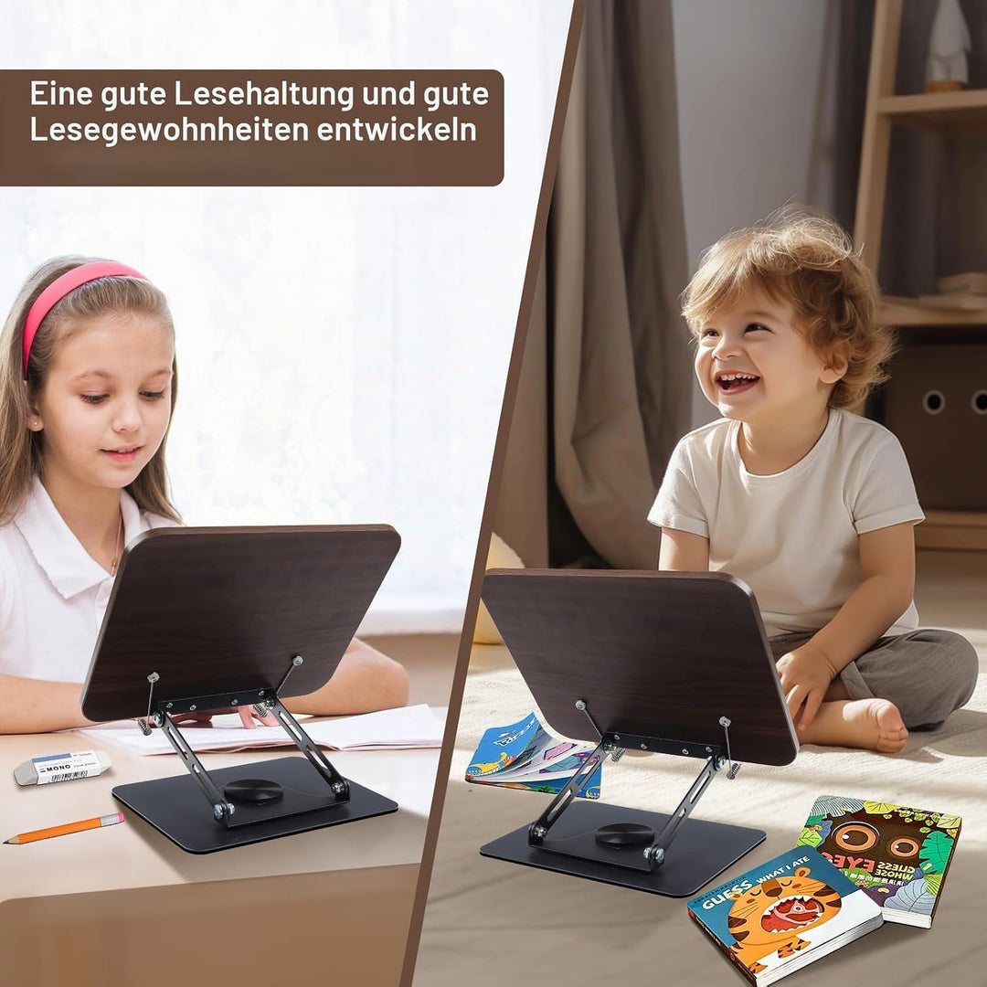 Foyucool Buchständer zum Lesen, Holz Faltbarer Kochbuchständer, Höhenverstellbarer, 360° drehbarer B