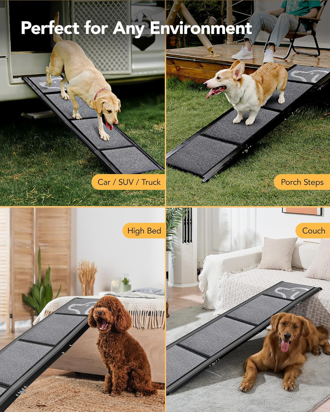 PetThem Hunderampe für Auto, 160 cm lang & 43,2 cm breit, tragbare Hunderampe für grosse Hunde mit R