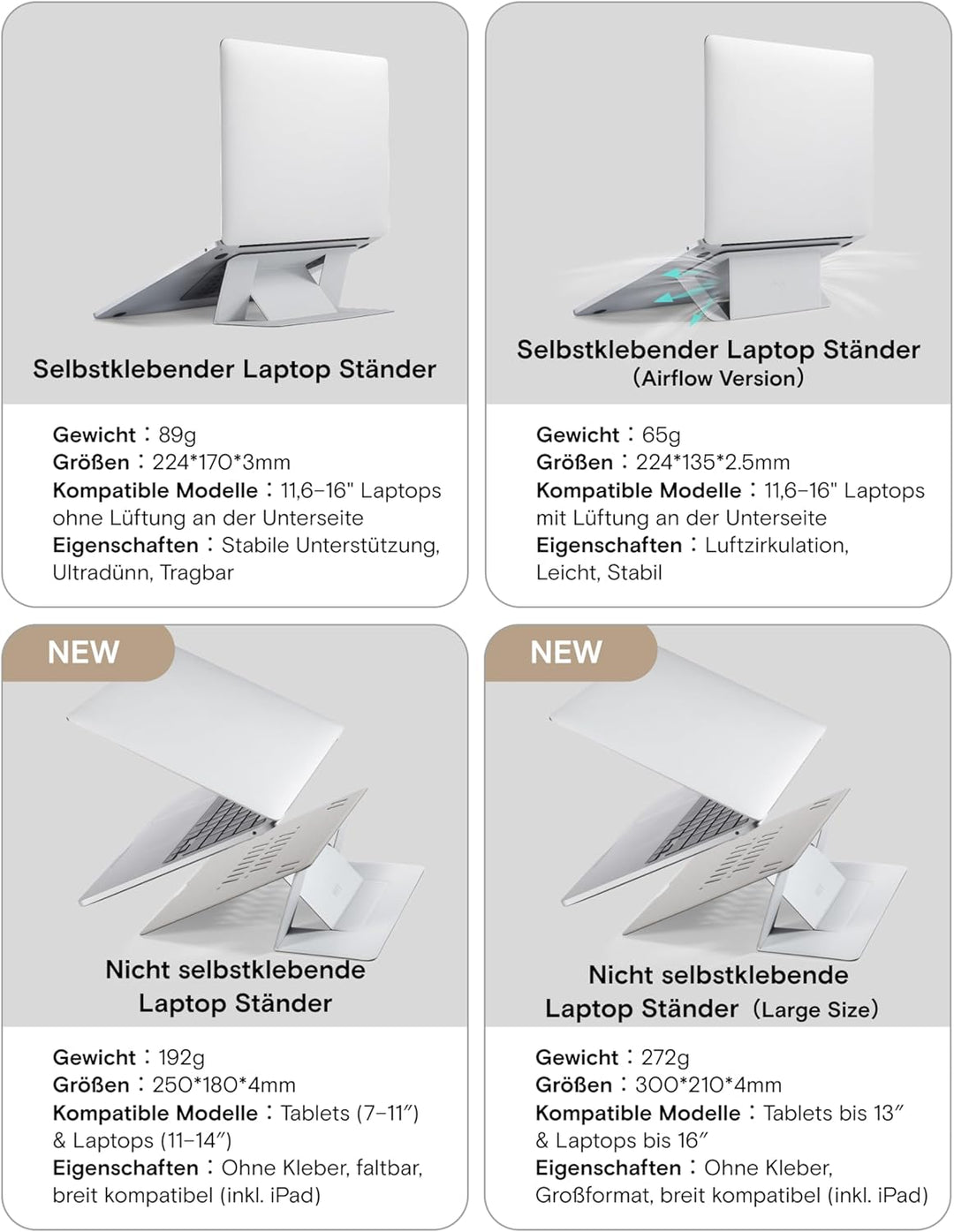 MOFT Unsichtbarer Schlanker Laptop Ständer, Selbstklebend und Faltbar Stand, Höhenverstellbar Notebo