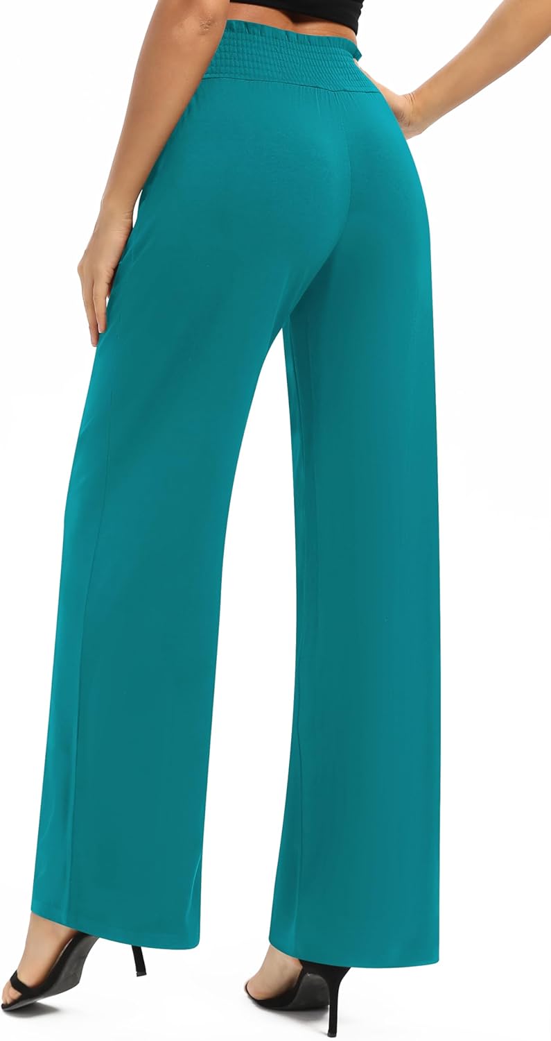 EXCHIC Damen Leichtgewicht Elastisch Hohe Taille Hose Casual Weite Bein Dehnbar Lounge Hosen mit Tas