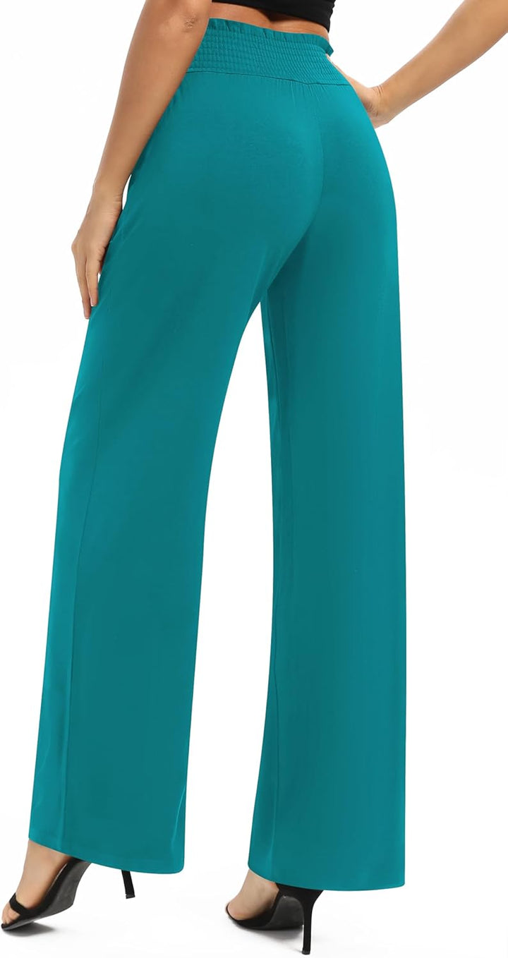 EXCHIC Damen Leichtgewicht Elastisch Hohe Taille Hose Casual Weite Bein Dehnbar Lounge Hosen mit Tas
