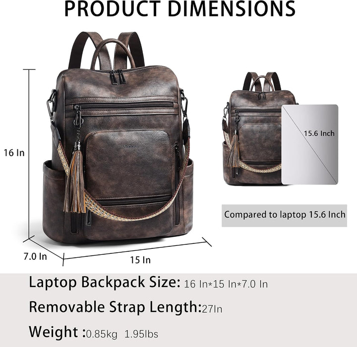 Shrrie rucksack damen elegant geeignet für 15,6Zoll-Notebooks Langlebig wasserdicht Damen aus Leder