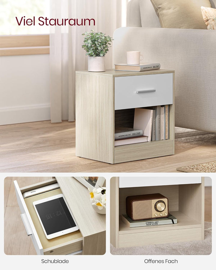 VASAGLE Nachttisch, 2er Set, Beistelltisch, mit Schublade, Griff, offenes Fach, Couchtisch, für Schl