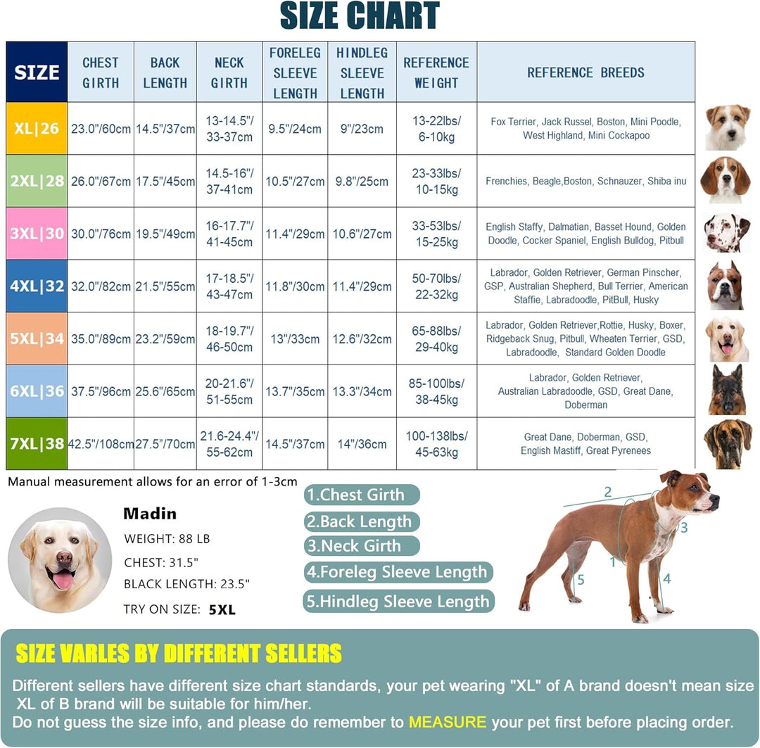 Yeapeeto Einteiler für Hunde, zur Erholung, für grosse und mittelgrosse Hunde, Schlafanzug, Ganzkörp