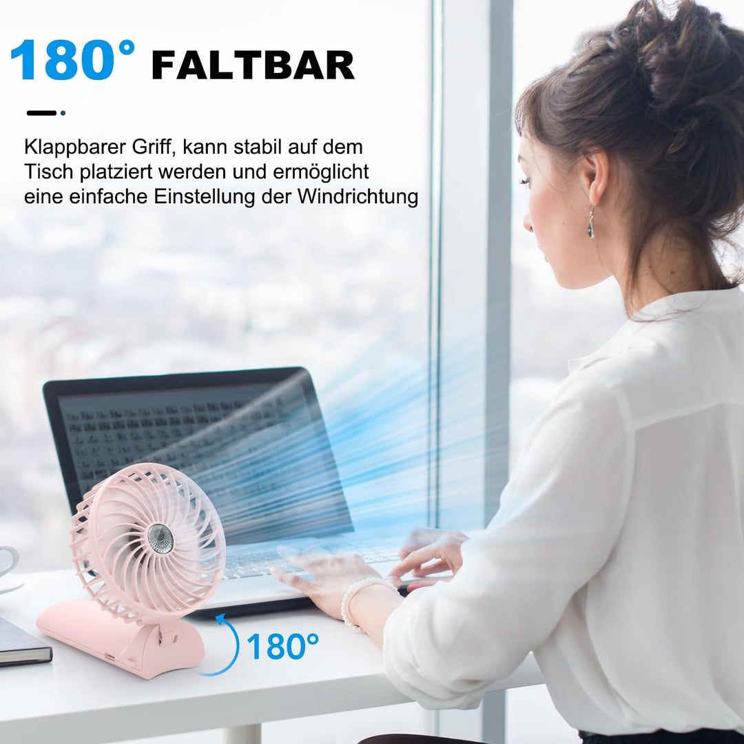 Lepwings Handventilator, Mini Ventilator USB Wiederaufladbar, 5,5-16 Std. Laufzeit, 4 Windgeschwindi