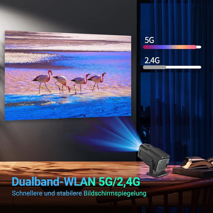 Mini Beamer Unterstützt 4K 1080P, Smart Projektor Tragbarer mit WiFi 6 und Bluetooth 5.0,Tragbarer P