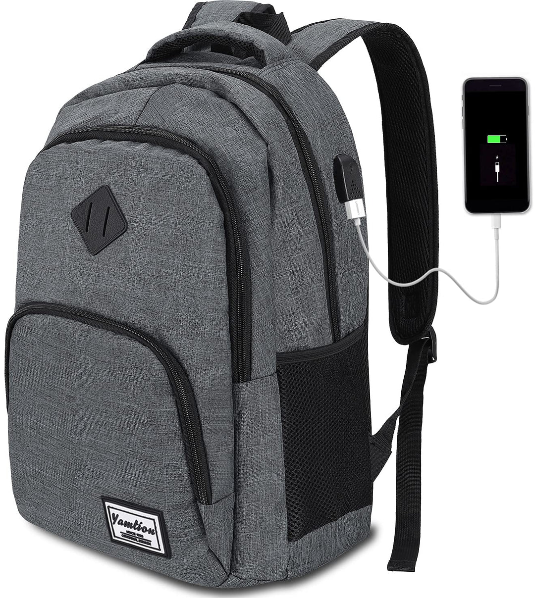 YAMTION Laptop Rucksack,Rucksack Herren mit USB-Ladeanschluss Schulrucksack Jungen Teenager mit 15,6