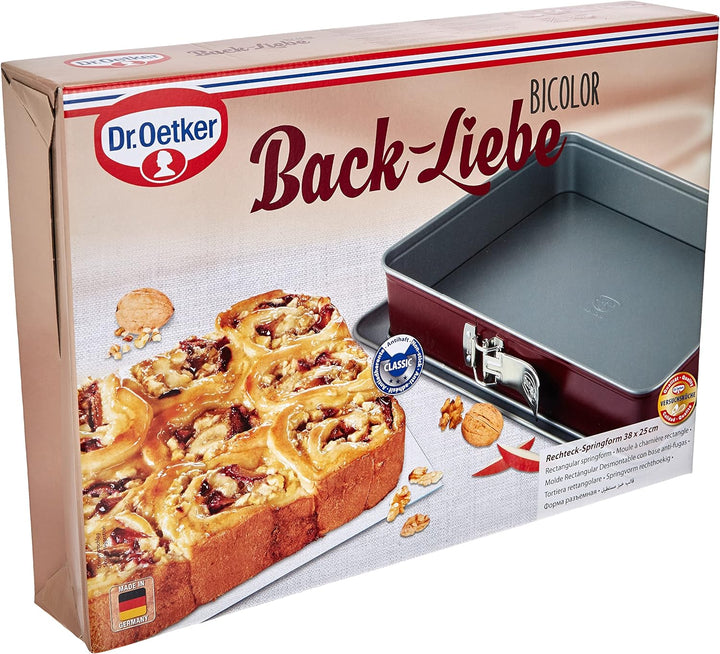 Dr. Oetker Rechteck-Springform 38 x 25 cm Bicolor, eckiges Kuchenblech mit zweifarbiger Antihaftbesc