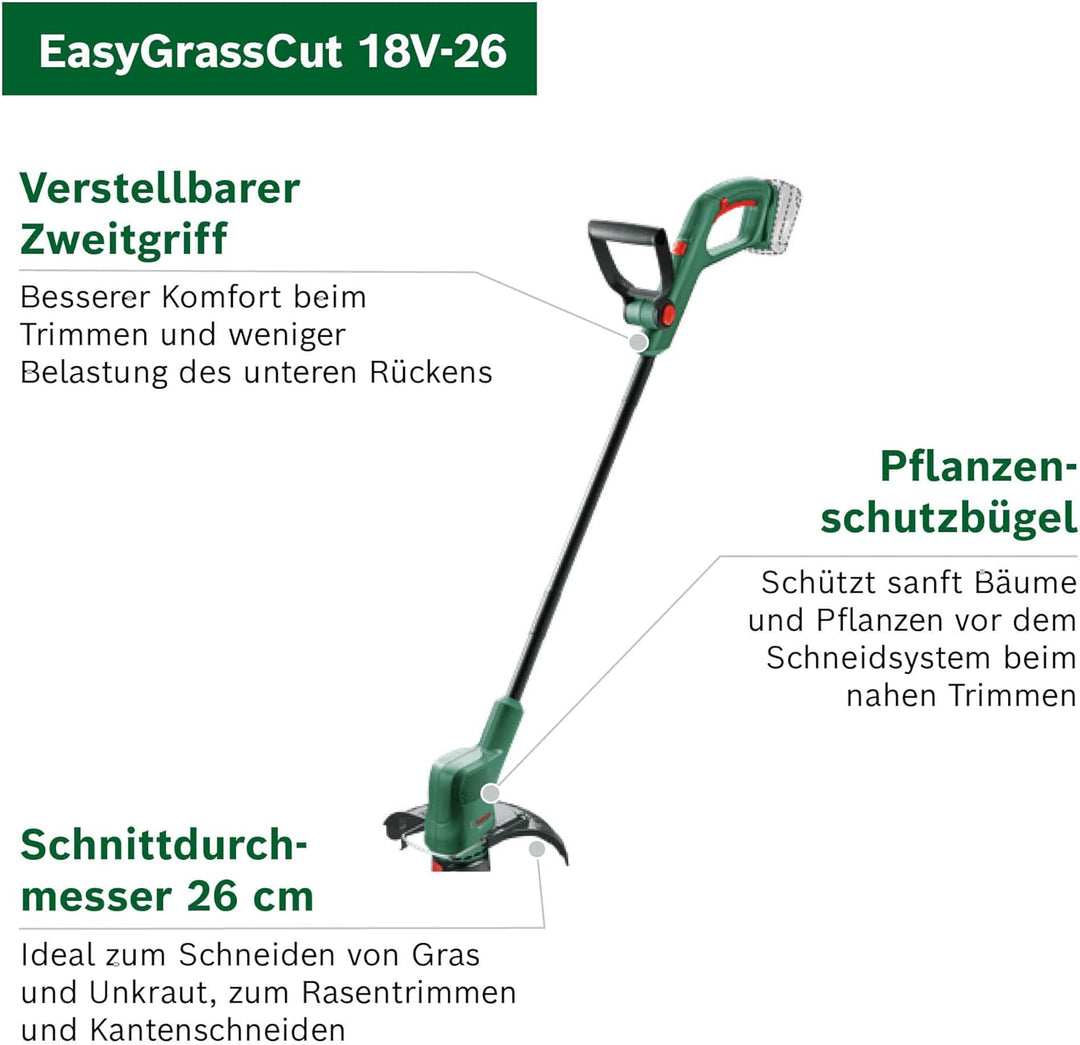 Bosch Home and Garden 06008C1C04 Bosch Rasentrimmer EasyGrassCut 18V-26 (ohne Akku, 18 Volt System,
