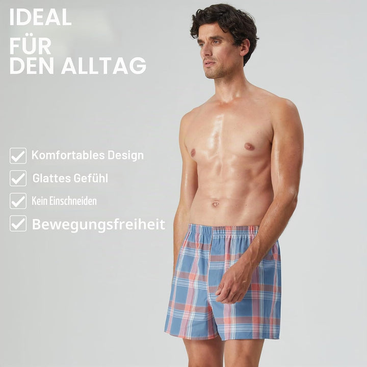 5Mayi Mens Boxers Shorts Multipack Woven Mens Underwear Pack Cotton Plaid Men&
