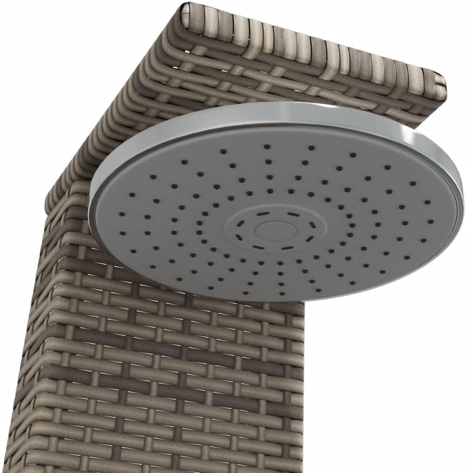 Rattan Gartendusche mit 180° Regenduschkopf Grosser Pooldusche mit Lattenboden Outdoor Dusche für Ga