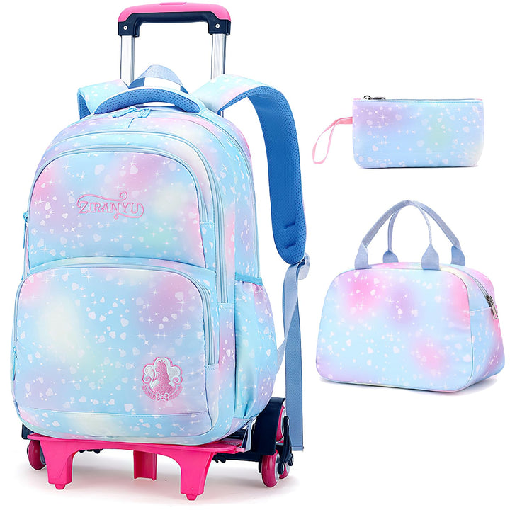 Voici et Voila 3PCS Schulrucksack Rollen Mädchen Trolley Rucksack mit Rollen Mädchen Teenager Schult