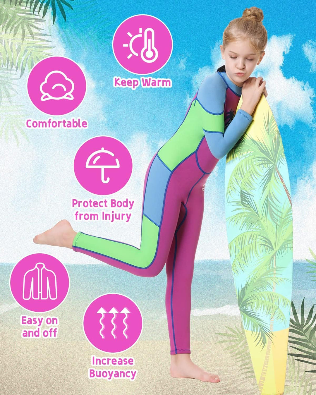 LANSRU Neoprenanzug Kinder Lang 2.5MM Neoprenanzug für Mädchen(25-30kg) Neopren Kinder Warmhalten UP