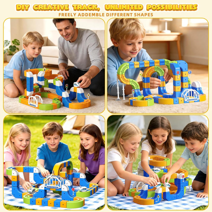Eisenbahn Elektrisch Cube Track, 225pcs Electric Train Set Spielzeug ab 3 4 5 6 7 8 Jahre 3D Schwerk