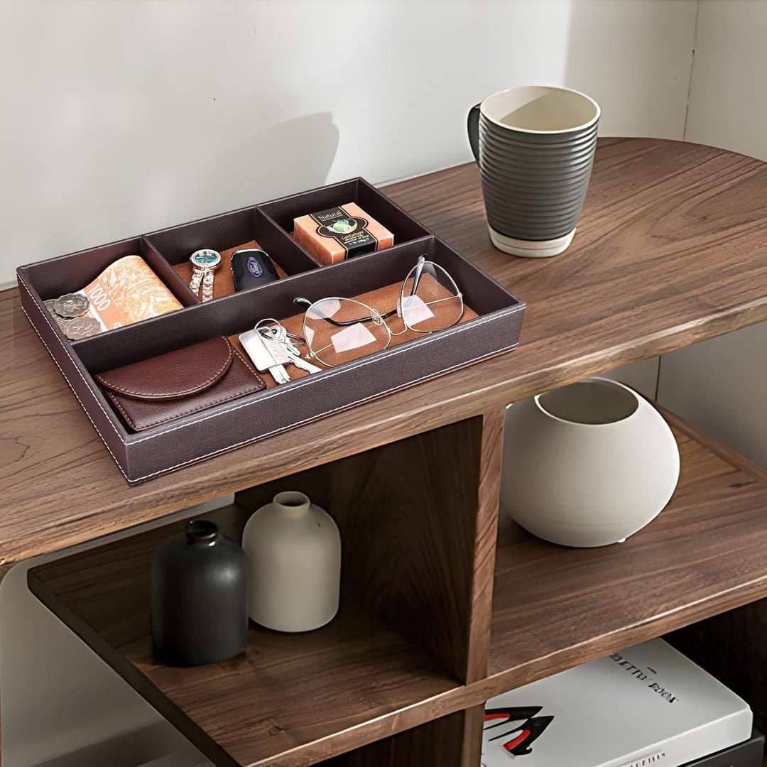 GORESE Valet Tablett, Leder Büro Schublade Schreibtisch Aufbewahrungsbox, Nachttisch Ablageschale, T
