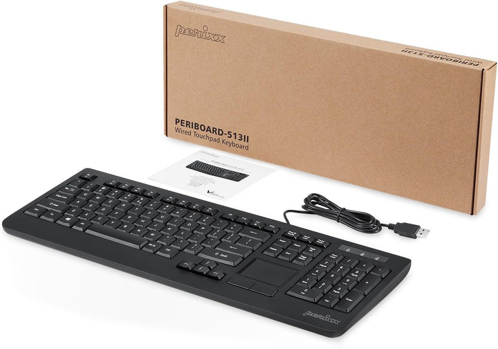 Perixx PERIBOARD-513 Tastatur mit Touchpad USB (US-Englisch) schwarz Layout: US ENGLISH, Layout: US