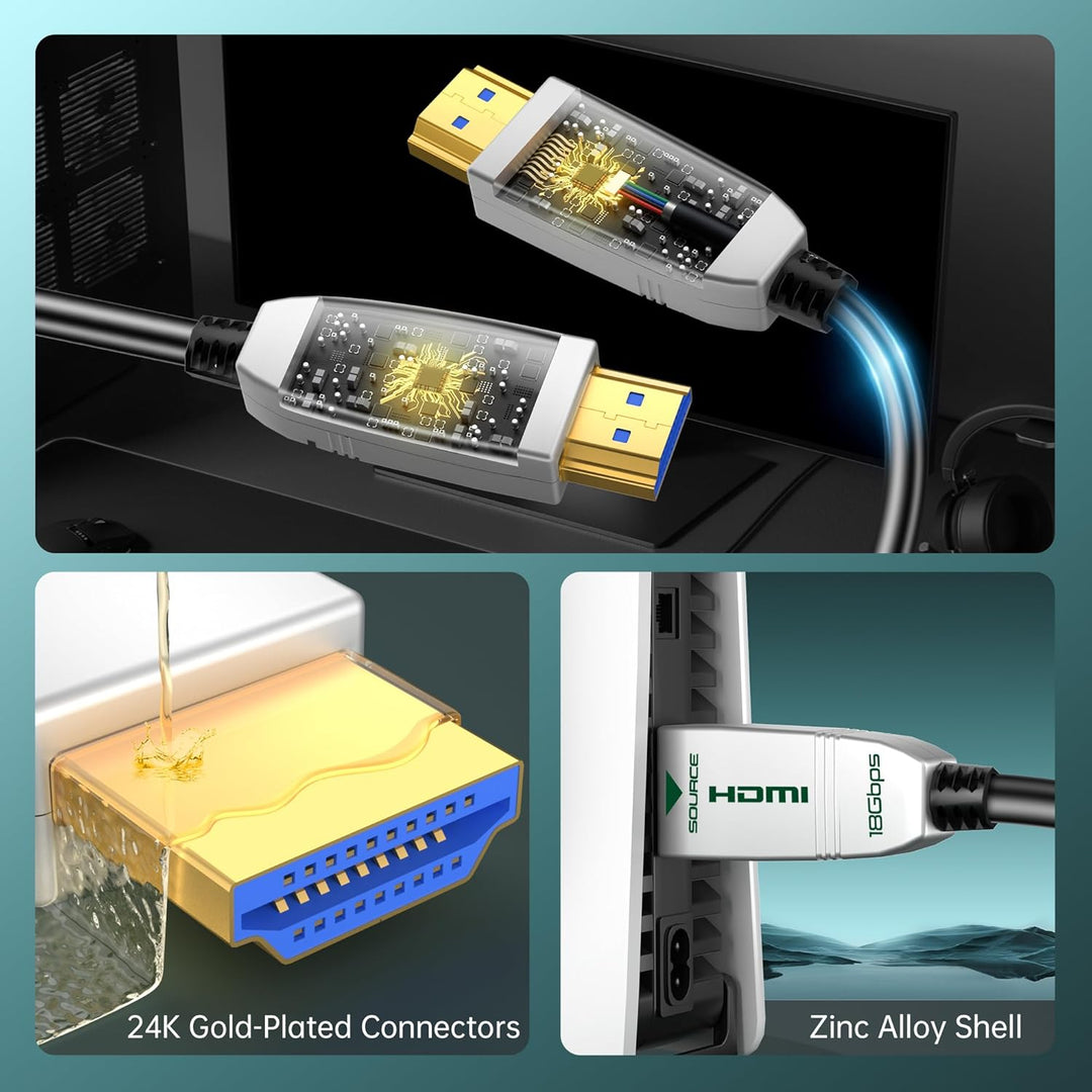 FeizLink Glasfaser HDMI Kabel 12m, Unterstützung HDMI2.0 4K@60Hz UHD 18Gbps Dolby Vision YUV4:4:4 HD