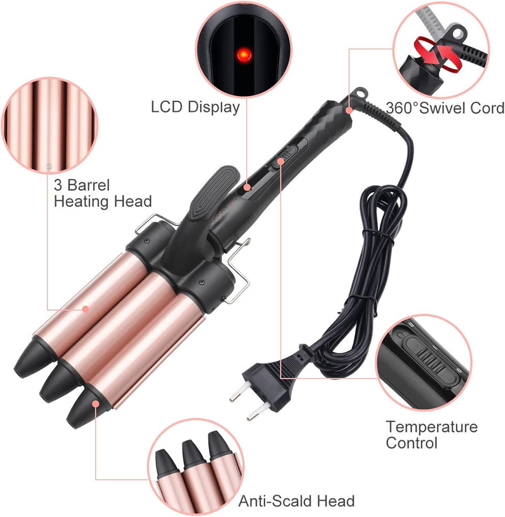 Lockenstab 3 fässer Beach Waves Welleneisen Grosse Locken Mermaid Wellenstab Welleisen mit Klemme Ha