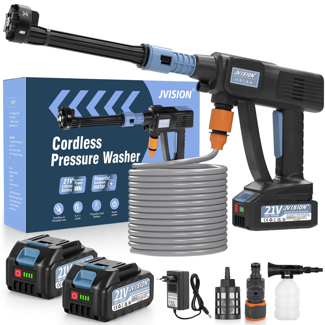 JVISION Akku Hochdruckreiniger Mobiler mit Wasserhahnanschluss & 2X 4000mAh Akku, Kabelloser Pressur