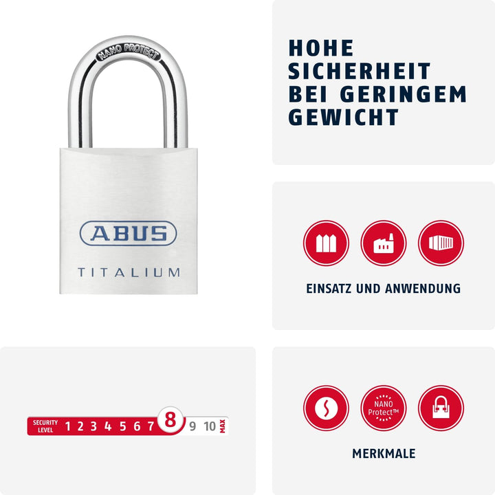 ABUS Titalium Vorhängeschloss 80TI/60 gl.-8011 - gleichschliessend - Kellerschloss mit leichtem, mas