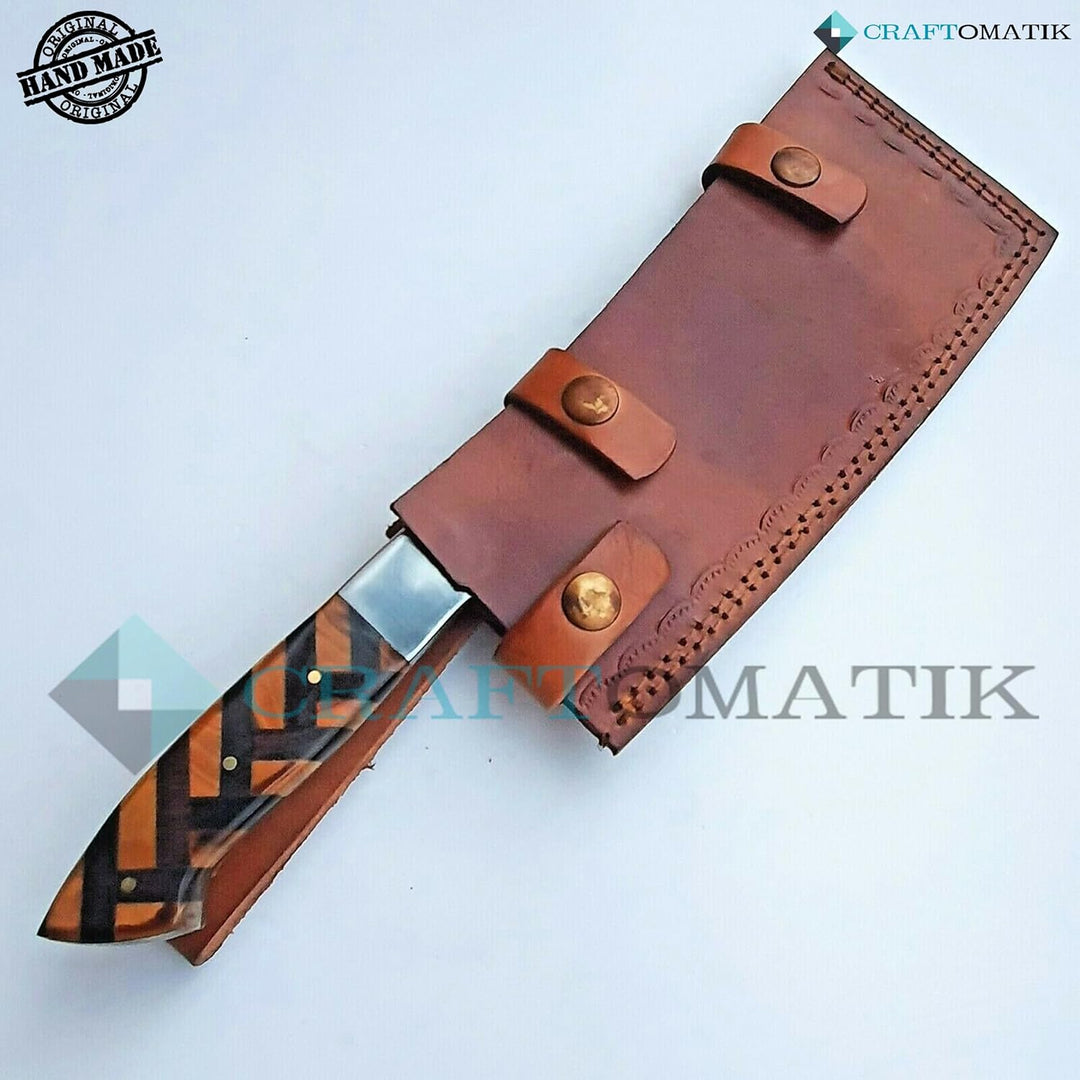 Craftomatik Damast Stahl Hackmesser | Chef Hackbeil Küchenbeil | Metzger Fleischerbeil | Olivenholz