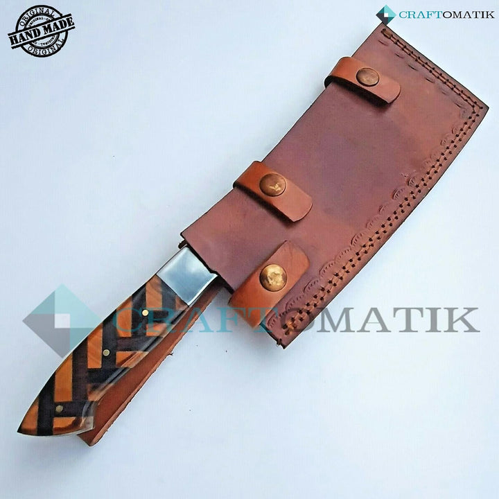 Craftomatik Damast Stahl Hackmesser | Chef Hackbeil Küchenbeil | Metzger Fleischerbeil | Olivenholz