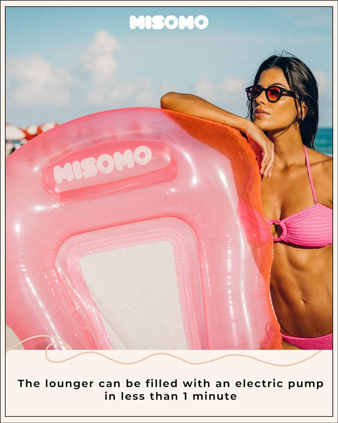 Misomo Pool Lounger Miami Beach Pink | Masse: 170 x 97 cm | Luftmatratze Wasser | Aufblasbar in < 2