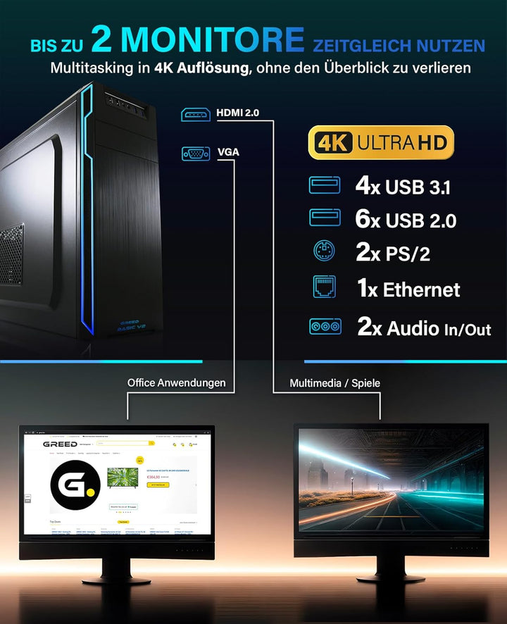 Greed® Ultra V2 PC mit Intel Core i7 10700F - Schneller Rechner - Computer für Büro & Home Office mi