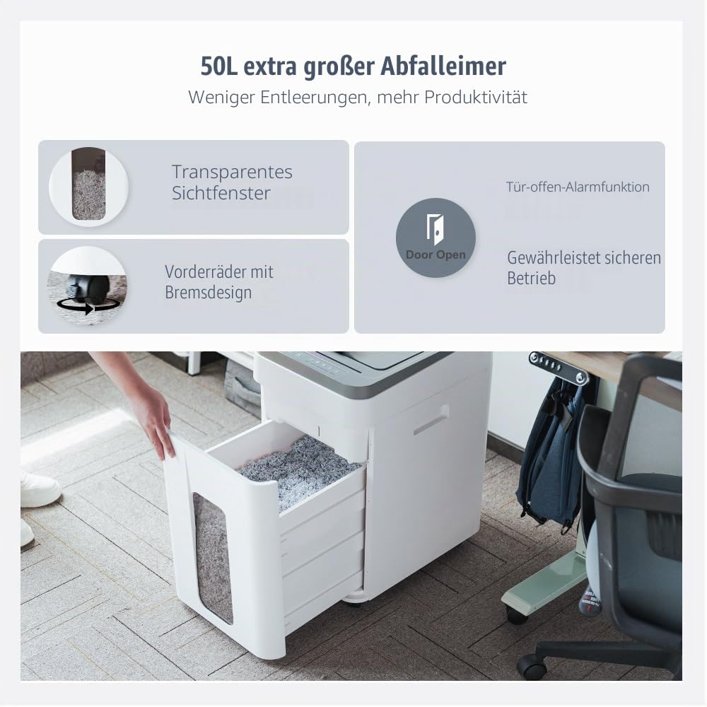 Aktenvernichter Automatischer Einzug Professionell: P5 Mikroschnitt 400 Blatt Profi Schredder für Pa