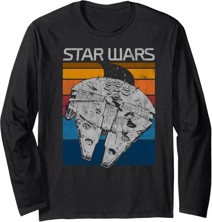 Star Wars Millennium Falcon Retro Lines Poster Langarmshirt
