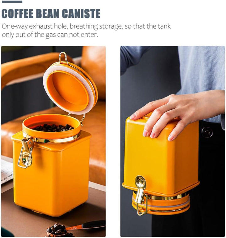 MAGICLULU Kaffeebohnenbehälter Kaffeebohnenglas Bohnenbehälter mit Bügelverschluss, orange, Metall,