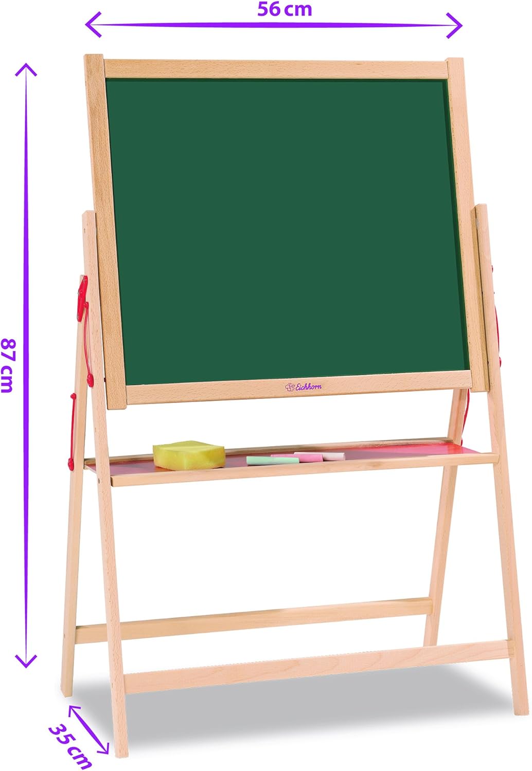 Eichhorn 100002578 - Magnettafel 35x56x87cm inkl. 10 Kreiden, 1 Schwamm, aus Buchenholz
