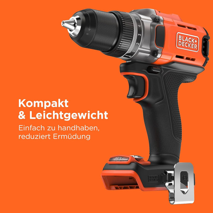 BLACK+DECKER Akku-Bohrschrauber, 18 V, max. Drehmoment 45 Nm, 2 Getriebeeinstellungen, schlüssellose