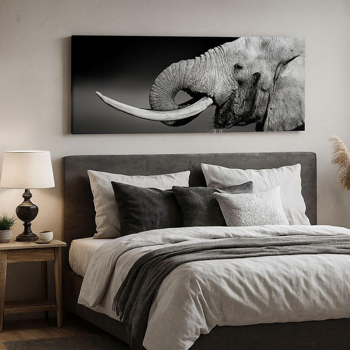 Panorama Bilder auf Leinwand 100x40cm Leinwandbild Elefant Stosszahn Natur Gross Wanddeko Bild Schla
