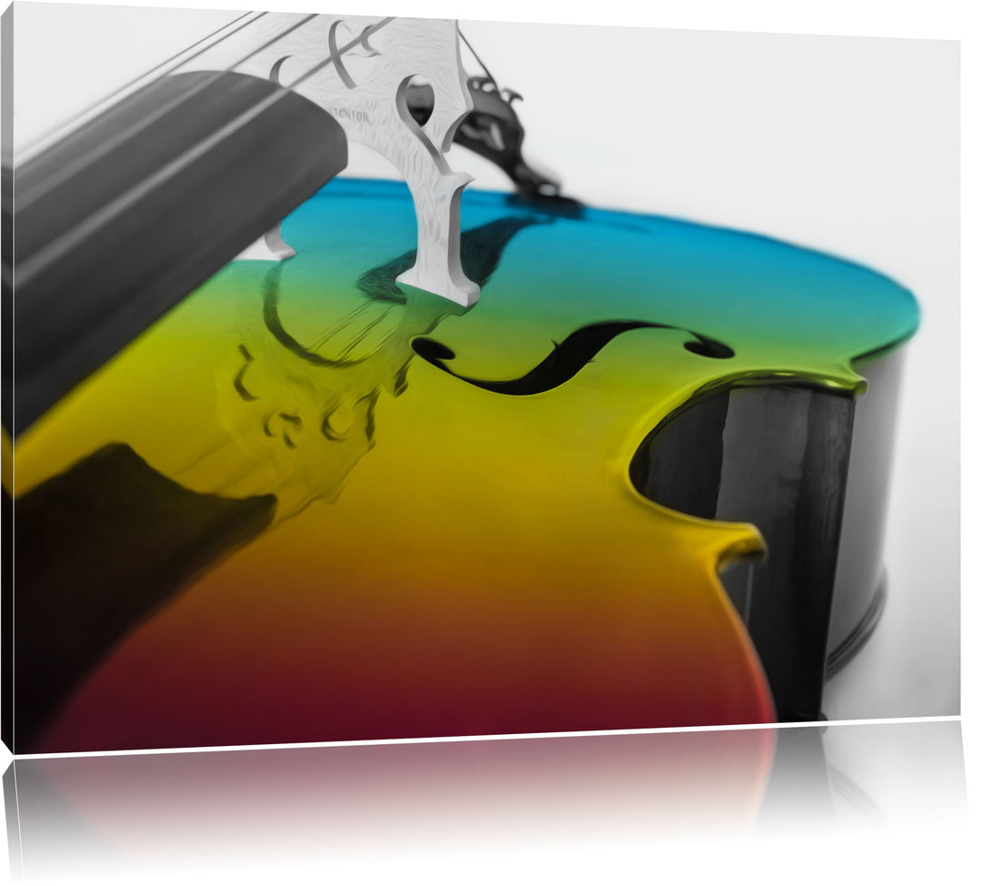 Cello in Regenbogenfarben gehalten schwarz/weiss Format: 100x70 auf Leinwand, XXL riesige Bilder fer