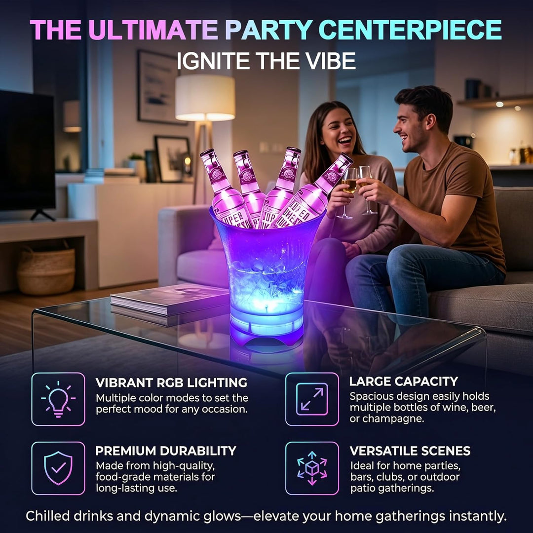Neu Led Eiskübel mit Musik, 5L Multicolor LED Sektkübel, Sektkühler, Eiskübel mit Mehreren Farbverla