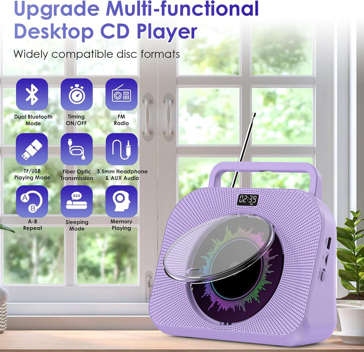 KOVCDVI 9-in-1 CD Player Bluetooth Radio mit CD Player mit Lautsprecher Unterstützung USB/TF-Karten/