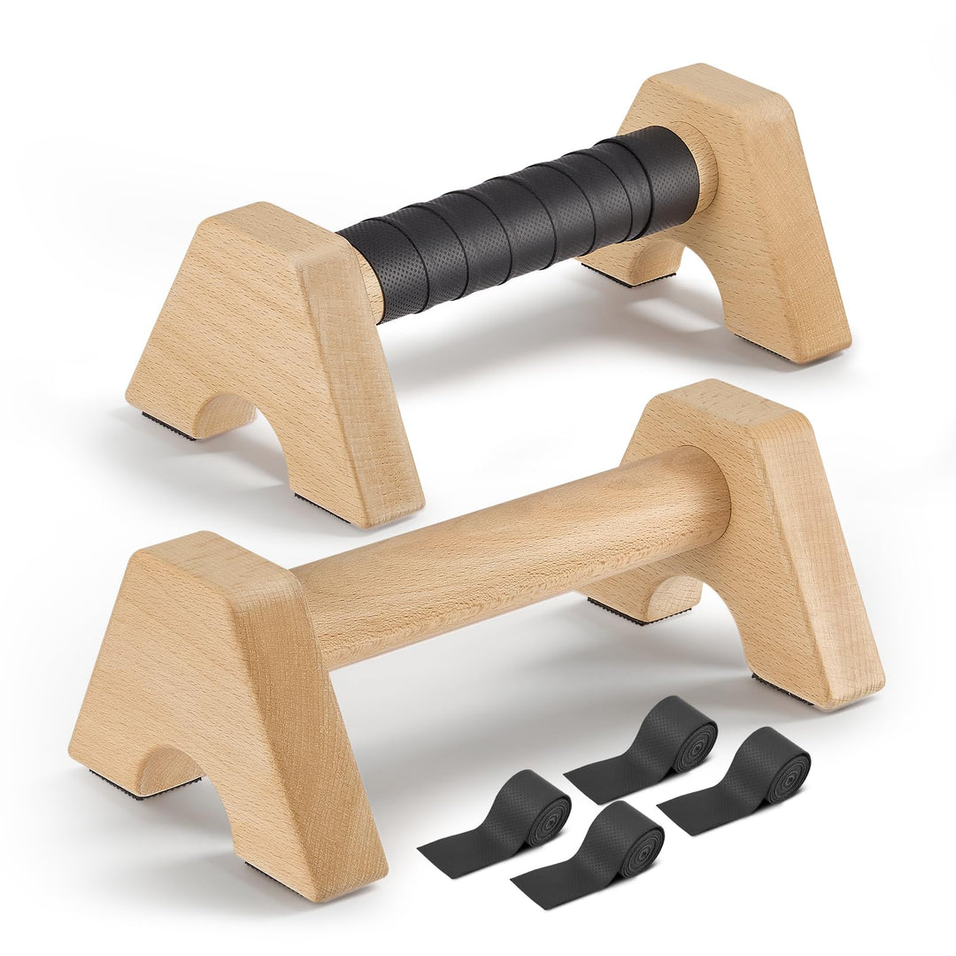 Liegestützgriffe aus Holz,2 Push Up Bars & 4 Handgelenkbandagen,Parallettes Rutschfeste Paralletes f