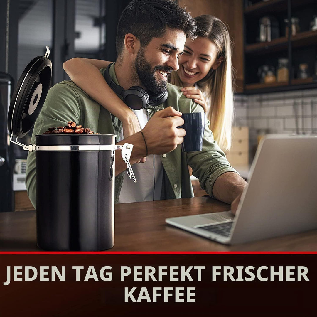 Miepls Kaffeedose aus Edelstahl, Vakuumdicht 1,8L, Speichert Kaffee frisch