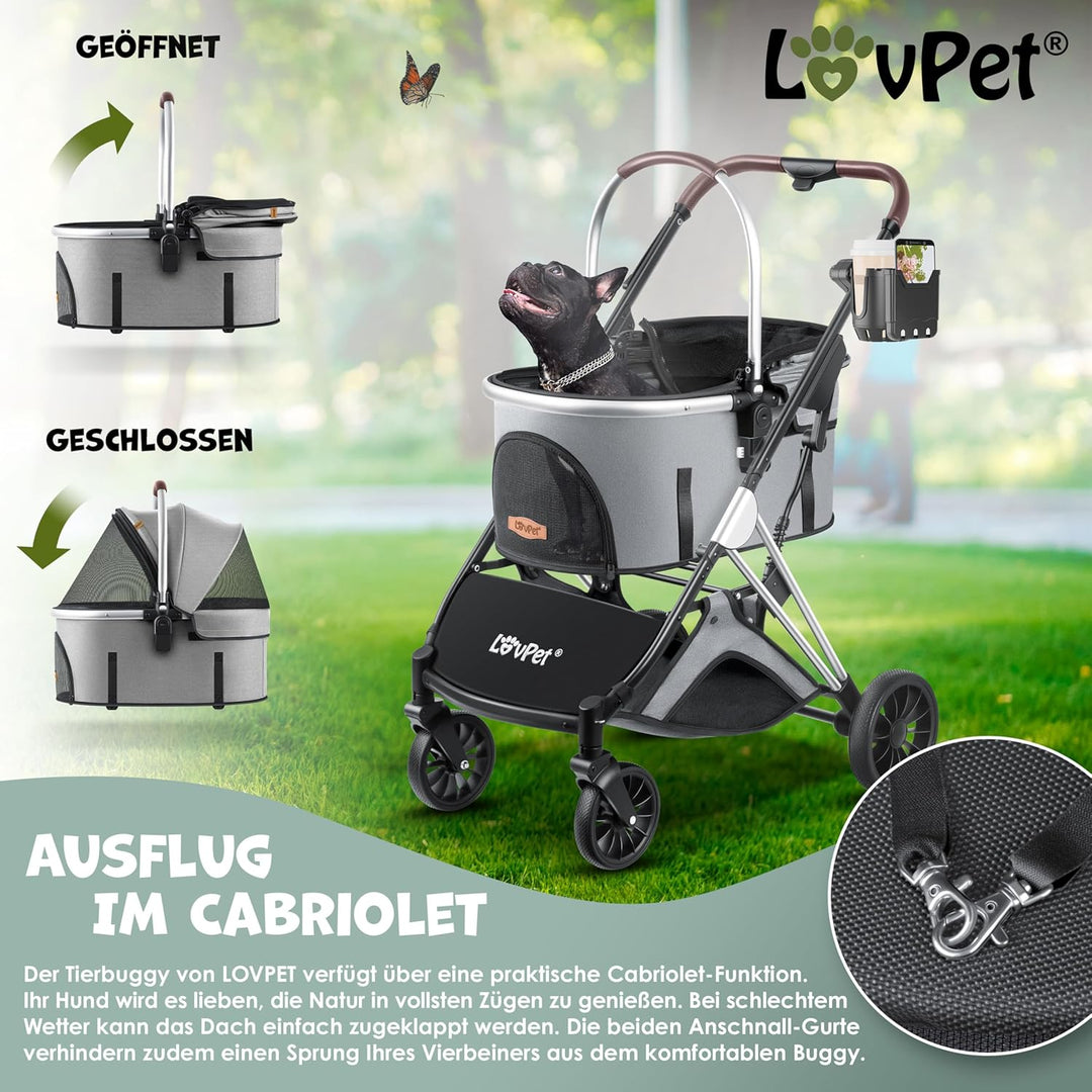 LOVPET® Hundewagen 3in1 Hundebuggy Hundebox Transporttasche 360° Grosse Räder Faltbar klappbar Haust