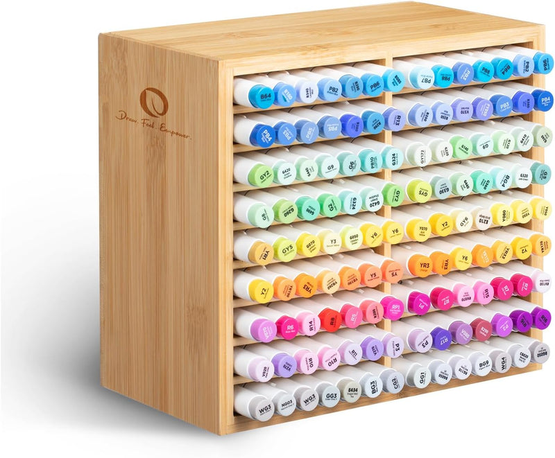 Ohuhu Bambus-Marker-Organizer, Holz Desktop Aufbewahrung für 126 Markerstifte Stifte Bleistifte Kuns