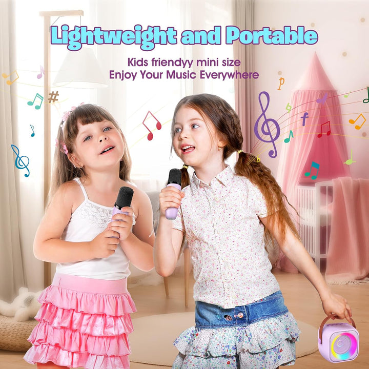 Geschenk Mädchen 3-10 Jahre, Bluetooth Karaoke Maschine mit 2 Mikrofon Kinder Spielzeug Mädchen, Dra