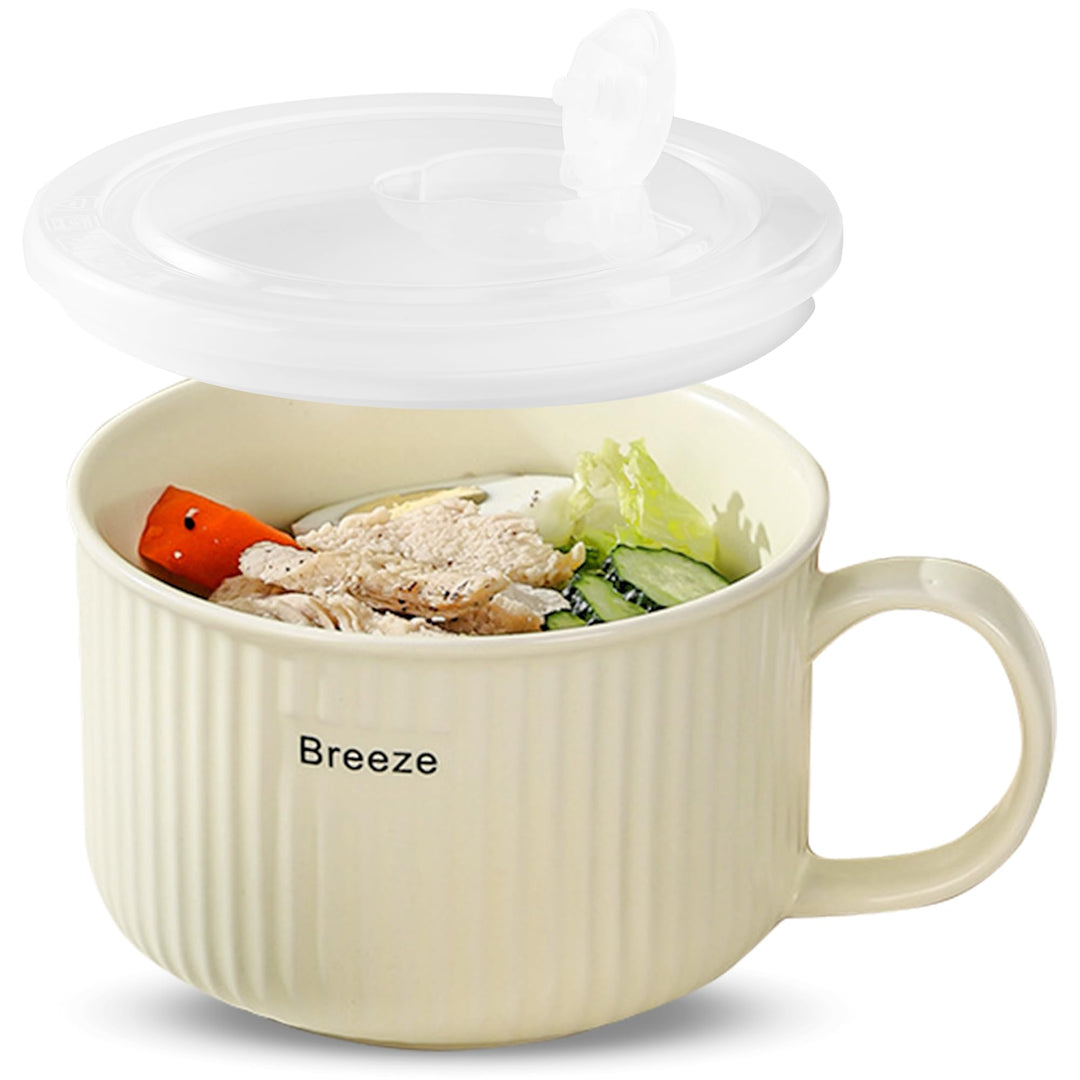 Keramik Suppenschalen mit Griff und Deckel, 750 ml Grosse Suppentasse für Suppe, Instant-Nudel, Müsl