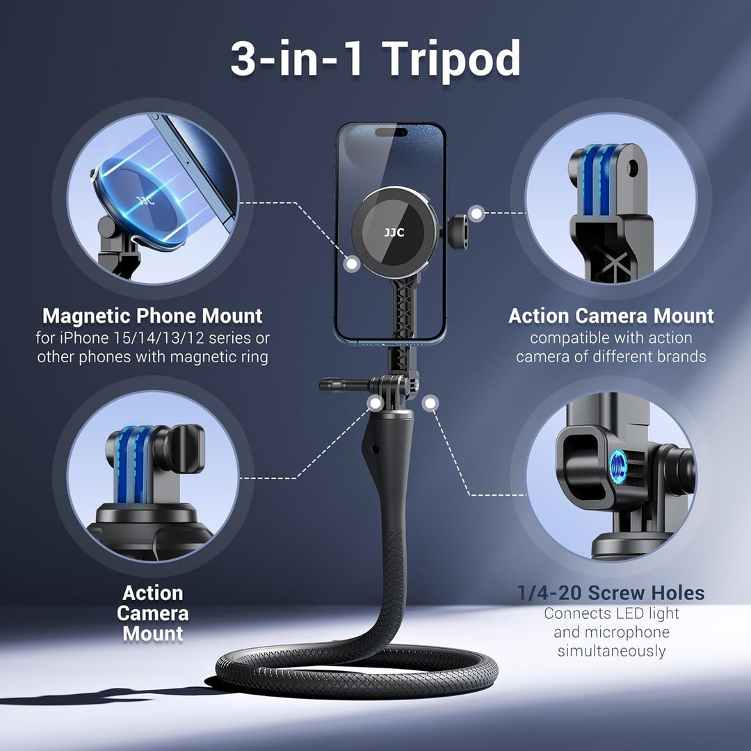 Magnetisches Flexibles Handy Ständer Einbeinstativ für iPhone 17/16/15/14/13/12,Abnehmbarer Monopod