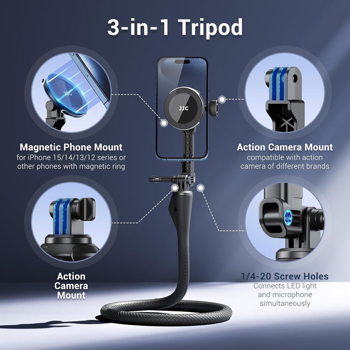 Magnetisches Flexibles Handy Ständer Einbeinstativ für iPhone 17/16/15/14/13/12,Abnehmbarer Monopod