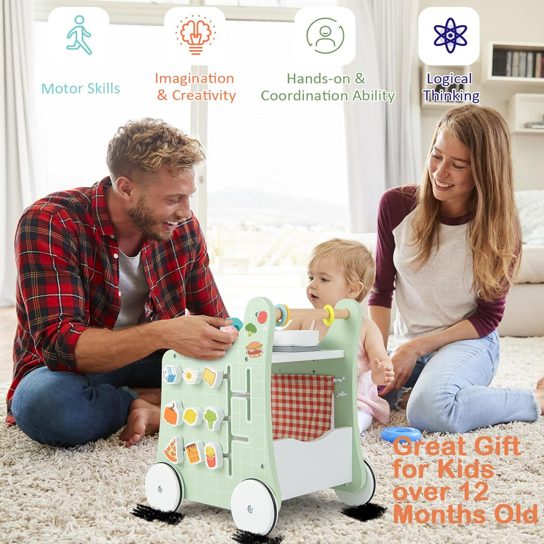 LIFEZEAL Lauflernwagen für Kinder ab 1 Jahren, Lauflernhilfe aus Holz, Baby Walker mit Spielküche &amp;