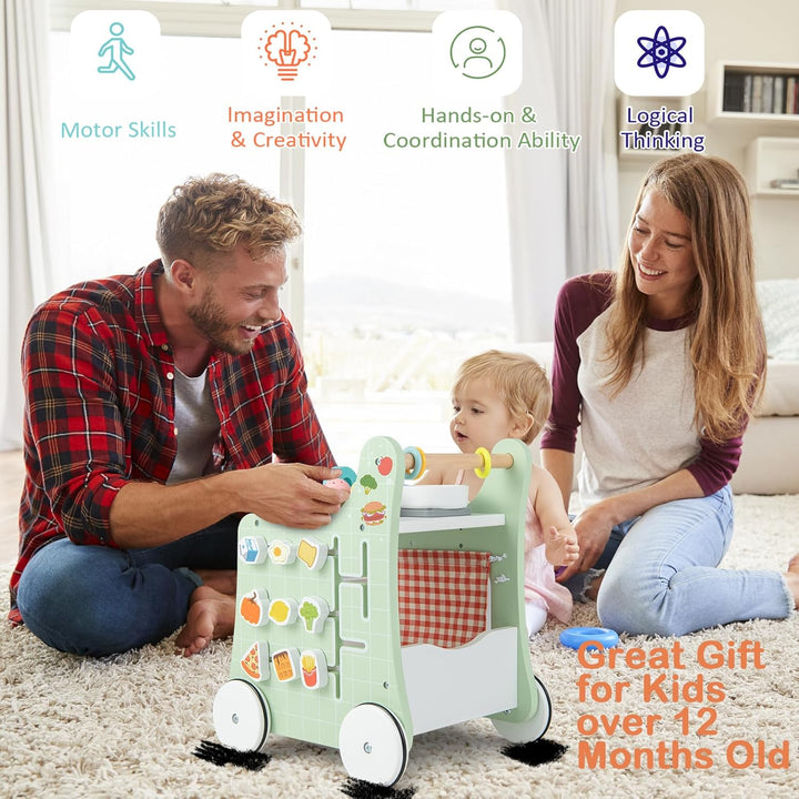 LIFEZEAL Lauflernwagen für Kinder ab 1 Jahren, Lauflernhilfe aus Holz, Baby Walker mit Spielküche &amp;