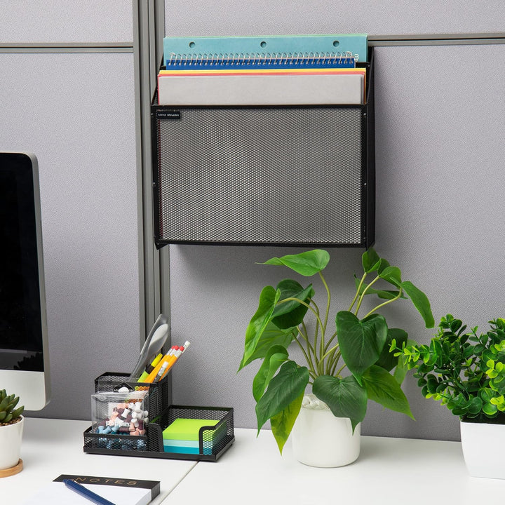 Mind Reader Vertical File Storage, Desktop Organizer, Wall Mount, Office, Metal Mesh, 12.5" L x 3.75