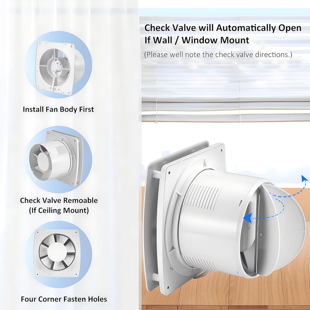 120mm Abluftventilator Küche, 130m³/H IPX2 Leiser Badlüfter Fensterlüfter mit Scheckventil 1m EU-Net